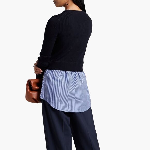 NWT VERONICA BEARD Rocha Merino Wool Sweater w Stripe Shirt Panel XS MSRP $412 - Picture 2 of 7